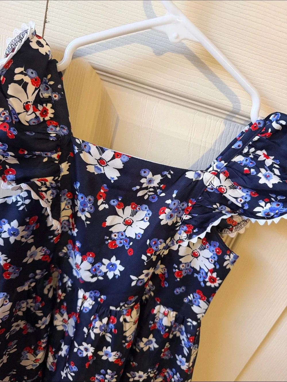 Janie and Jack Navy Floral Flutter Sleeve Ruffle Sundress. Lined Size 5